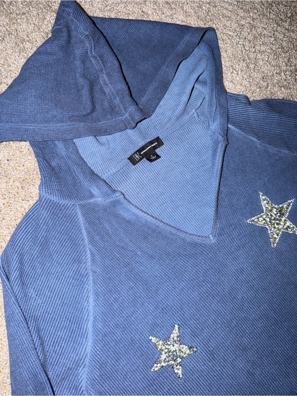INC International Concepts Blue Hooded Star Sweatshirt